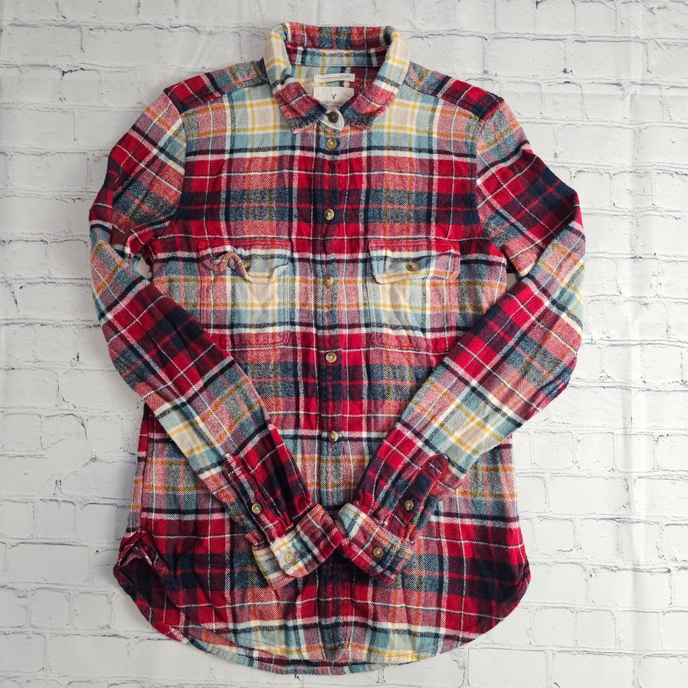 American Eagle Outfitters Small Plaid Flannel Shirt Women's Slim Fit Multicolor